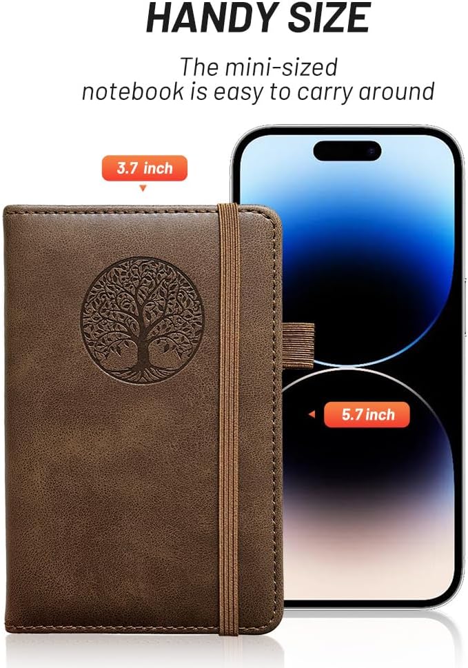 BIYUNRO Small Pocket Notebook, Leather Journal Mini (Wood) - Image 5